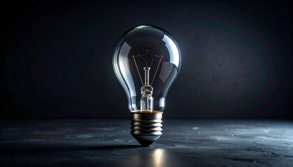Light bulb in dark space showing filament and design with focus on shape and structure