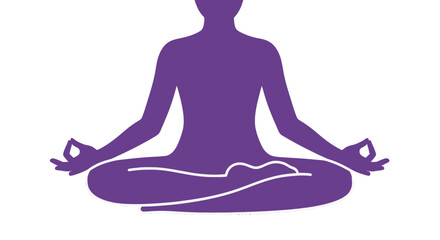 Meditating person in lotus position with serene expression in deep purple color on white background for wellness and mindfulness