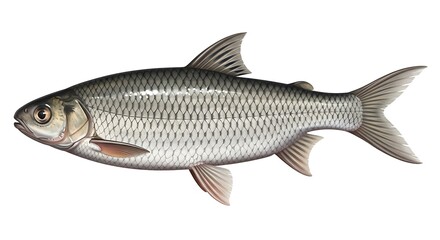 Obraz premium Illustration of a plump, silver fish with prominent scales and fins, detailed and realistic rendering