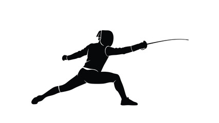 A fencer in a dynamic stance with a sword with fencing and silhouette and sports on white background