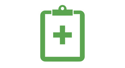 Obraz premium Medical Clipboard with Green Cross in Simple Flat Design on White Background for Healthcare