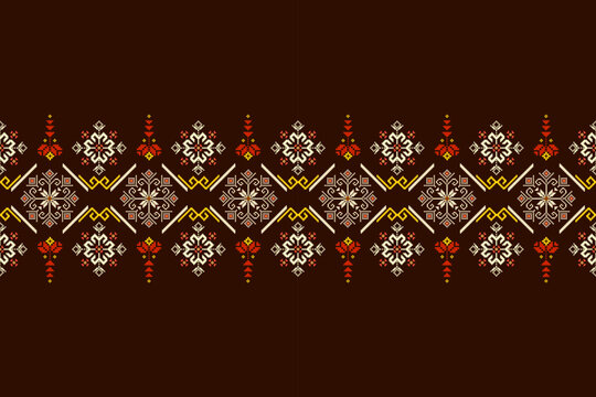 Ethnic Aztec abstract geometric oriental traditional embroidery seamless pattern. Native geometry decorative design for fabric, clothing, border decor, interior, wallpaper, background, texture, print