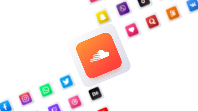 Soundcloud social media app icon 3d design digital communication network technology background