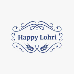 The flat design for Happy Lohri, elegant typography design with wheat ears and decorative flourishes for a Punjabi Indian harvest festival greeting.