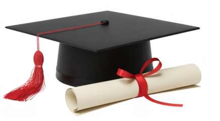 Black graduation cap and diploma education black cap isolated on a transparent background