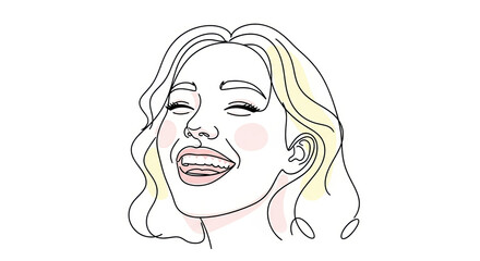 Minimalist portrait of a joyful woman with closed eyes and a radiant smile&mdash;capturing warmth, laughter, and empowerment for International Women&rsquo;s Day
