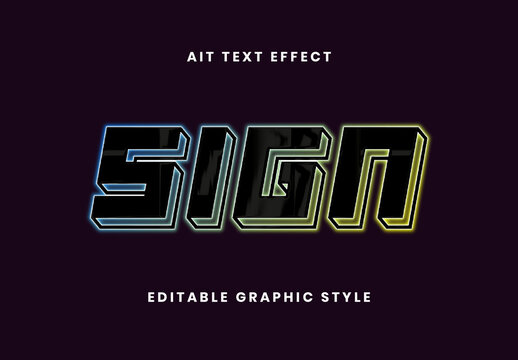Blue And Yellow Neon Glow Text Effect 3D Outline Futuristic Bold Font