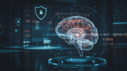 Human brain scan with digital technology and global data connections