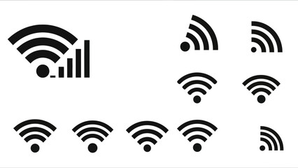 Black wi fi signal icons on a white background for digital communication