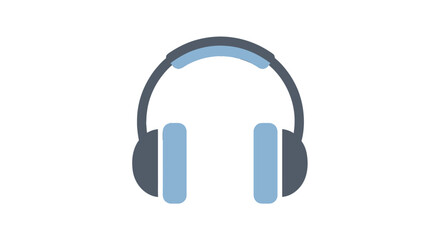 Headphones in flat design style with blue accents on white background for music icon