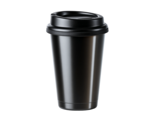A sleek, black coffee travel mug isolated against a clean background, ready for your favorite beverage Isolated Transparent Background, PNG
