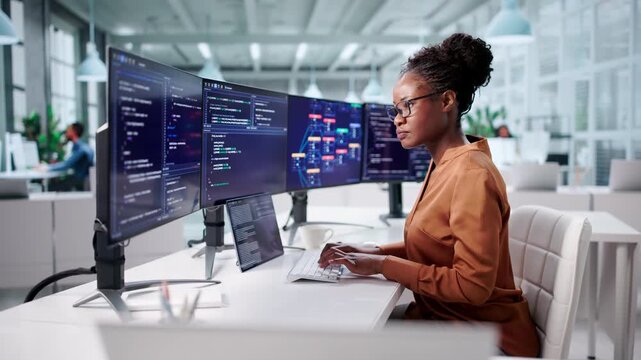 African Woman Programmer Developing Software For Web