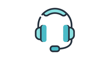 Headset with microphone in simple flat design with blue accents on white background for customer support