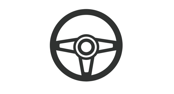 Steering wheel icon in simple flat design with dark gray color on white background for automotive or transportation logo