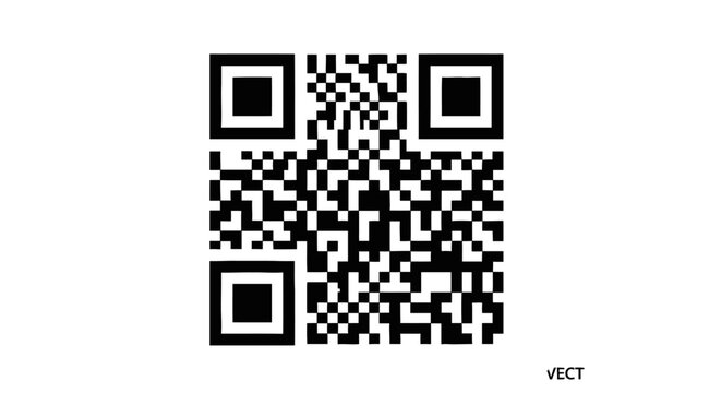 QR code with vector logo in black and white pixelated design on plain background for mobile payment