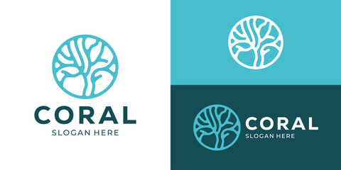 Creative simple coral logo template. Circle shape with abstract coral logo design vector illustration. © Hi_std
