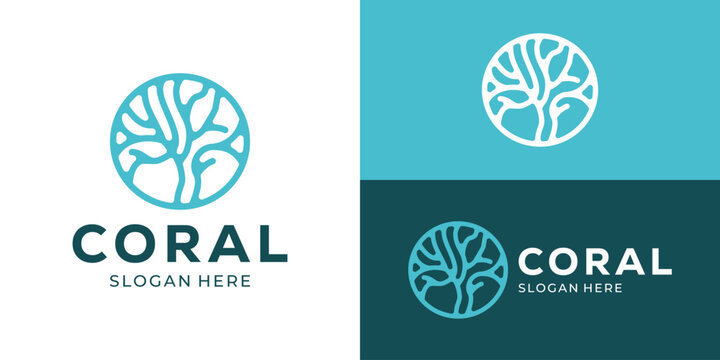 Creative simple coral logo template. Circle shape with abstract coral logo design vector illustration.