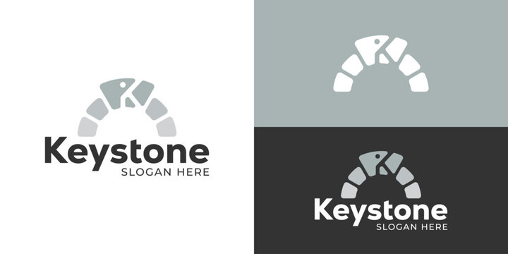 Creative simple keystone logo template. Vector illustration of Keystone logo design with abstract letter K in the center.
