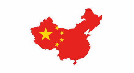 Fototapeta premium Vibrant patriotic graphic depicting the distinct geographical outline of a major East Asian nation, adorned with its iconic national emblem and star symbols, representing unity and heritage
