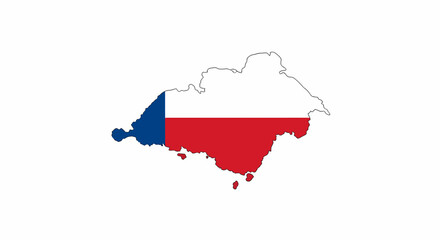 Obraz premium Graphic representation of a distinctive national flag design, showcasing a single white star within a blue field, complemented by red and white stripes, all contained within a unique map contour