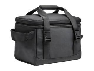 A black cooler bag with a handle and multiple pockets, perfect for outdoor adventures Isolated Transparent Background, PNG