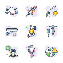 Naklejka premium Easy to use flat outline style icons set of social issues, premium vectors