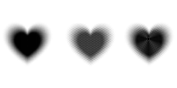 Halftone heart shapes design elements set (monochrome)