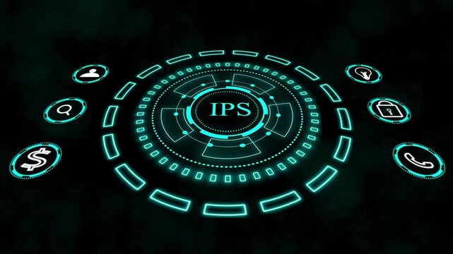 Cyan IPSHUD with Icons for Search, User, Dollar, Lightbulb, Lock, and Phone on Dark Background