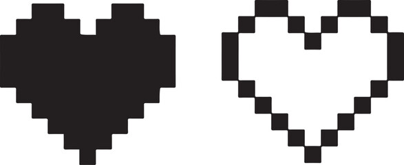Obraz premium Pixelated hearts showcase a digital design presenting both filled and outlined forms