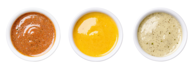 Delicious sauces trio on transparent background culinary art studio view