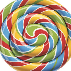 Vibrant multicolored spiral candy with red, blue, yellow, and green stripes... isolated on a transparent background