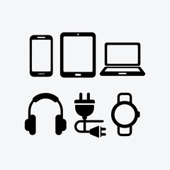 Black and white vector icon set of technology devices 5.eps