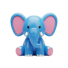 Adorable blue elephant toy with pink ears sitting isolated on transparent background