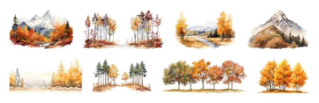 Watercolor autumn landscape collection.