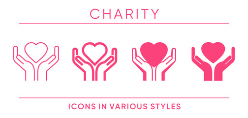 Charity and donation icon in different graphic styles