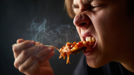 candid moment enjoying a spicy dish