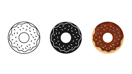 Obraz premium Three donuts with different toppings and glazes on white background
