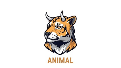 Fototapeta premium Tiger Head Illustration with Animal Text.