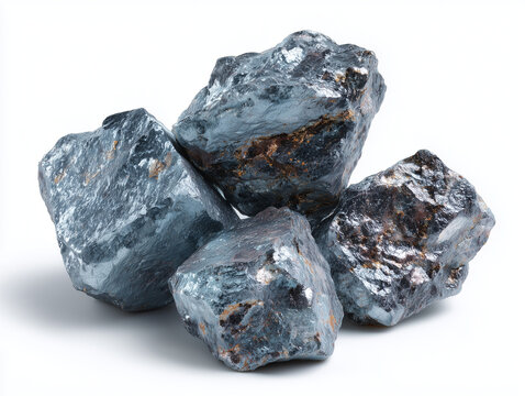AI-generated image - Realistic zinc mineral ore with metallic bluish texture isolated on white background. Industrial raw material concept for mining, metallurgy, and geology.