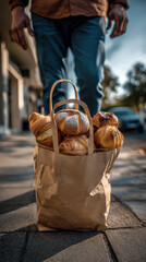 morning walk with pastries in hand