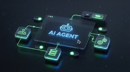 Futuristic AI agent interface,glowing holographic design of intelligent assistant system,automation workflow,artificial intelligence concept,cutting-edge technology