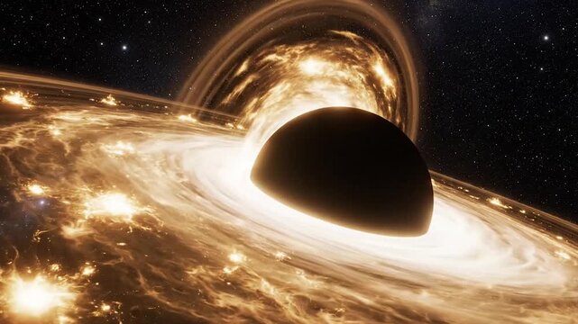Black Hole with Glowing Accretion Disk in Deep Space, astrophysics concept