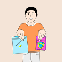 man shows evidence in the form of drugs wrapped in plastic.