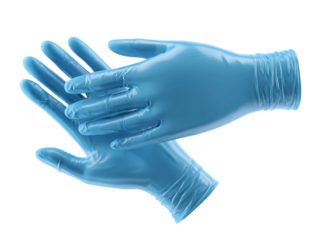 A close-up view of a pair of blue medical gloves, showcasing the cleanliness and protection Isolated Transparent Background, PNG