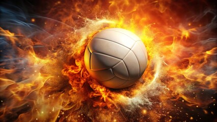 Fototapeta premium Fiery Volleyball Sphere Exploding in a Blaze of Intense Heat and Energy