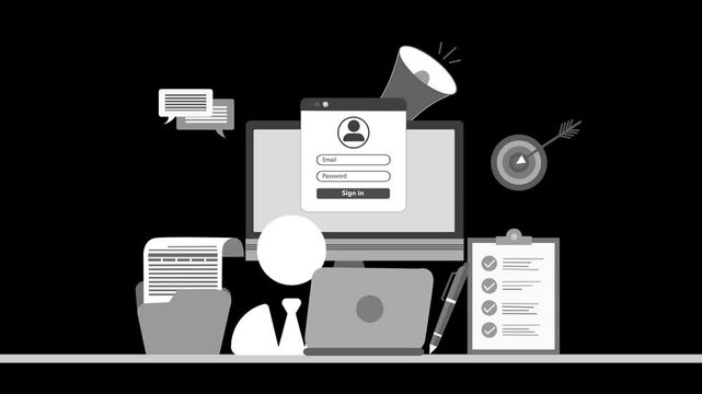Animation Workspace with Computer and Office Supplies