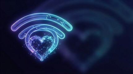 Neon Blue and Purple Heart Wi-Fi Signal Icon on Dark Background
