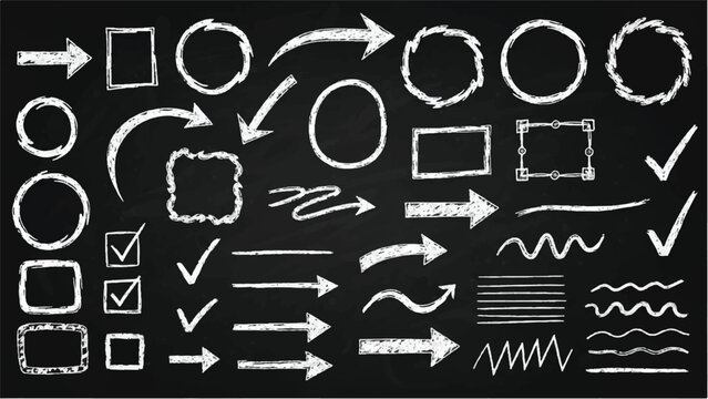Simple sketch line style elements. Doodle cute ink pen line elements isolated on white background. Doodle arrow, heart, star, decoration symbol, icon set.