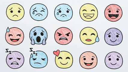 Fototapeta premium Versatile collection of expressive emoji faces conveying a diverse range of human Emotion faces icons set