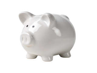 A pristine white piggy bank, the symbol of savings, sitting proudly  Isolated Transparent Background, PNG